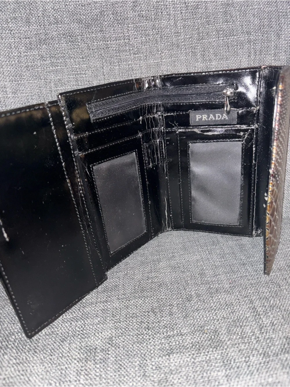 Snake-Embossed Leather envelope Prada  Wallet - Brown/Gold